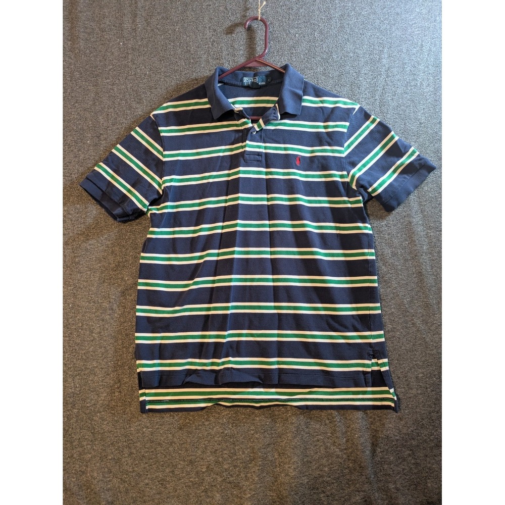 Polo Ralph Lauren Shirt Men's Blue Stripe Short Sleeve Golf Size Lg Red Pony